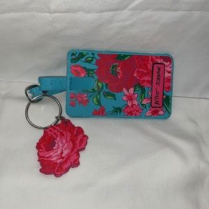 Betsey Johnson Blue Pink Roses Luggage Tag